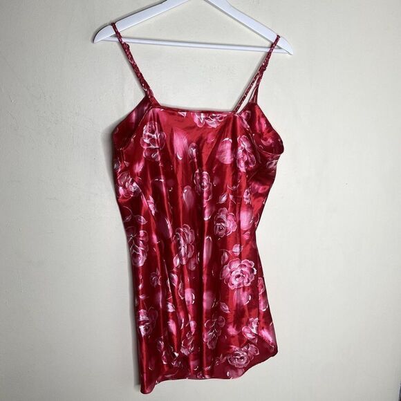 Dentelle Vintage Red & Pink Heart Floral Satin Mini Slip Nightgown Valentines L - Picture 9 of 11